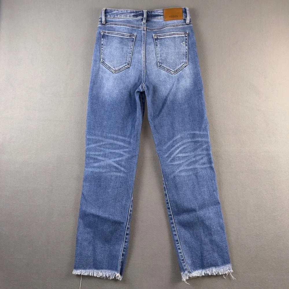 Hidden Jeans High Waist Distressed Straight Leg Frayed Hem HD1435ST-DK Size 27